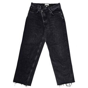 AGOLDE Criss Cross Barrel Leg Blackwash Cotton Jeans Frayed Hem Size 27